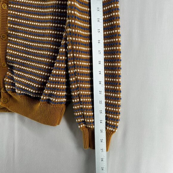 Carven Sweater Mens Sz L Button Up Knitted Cardigan Motif Stripe Brown Multi - Picture 11 of 12